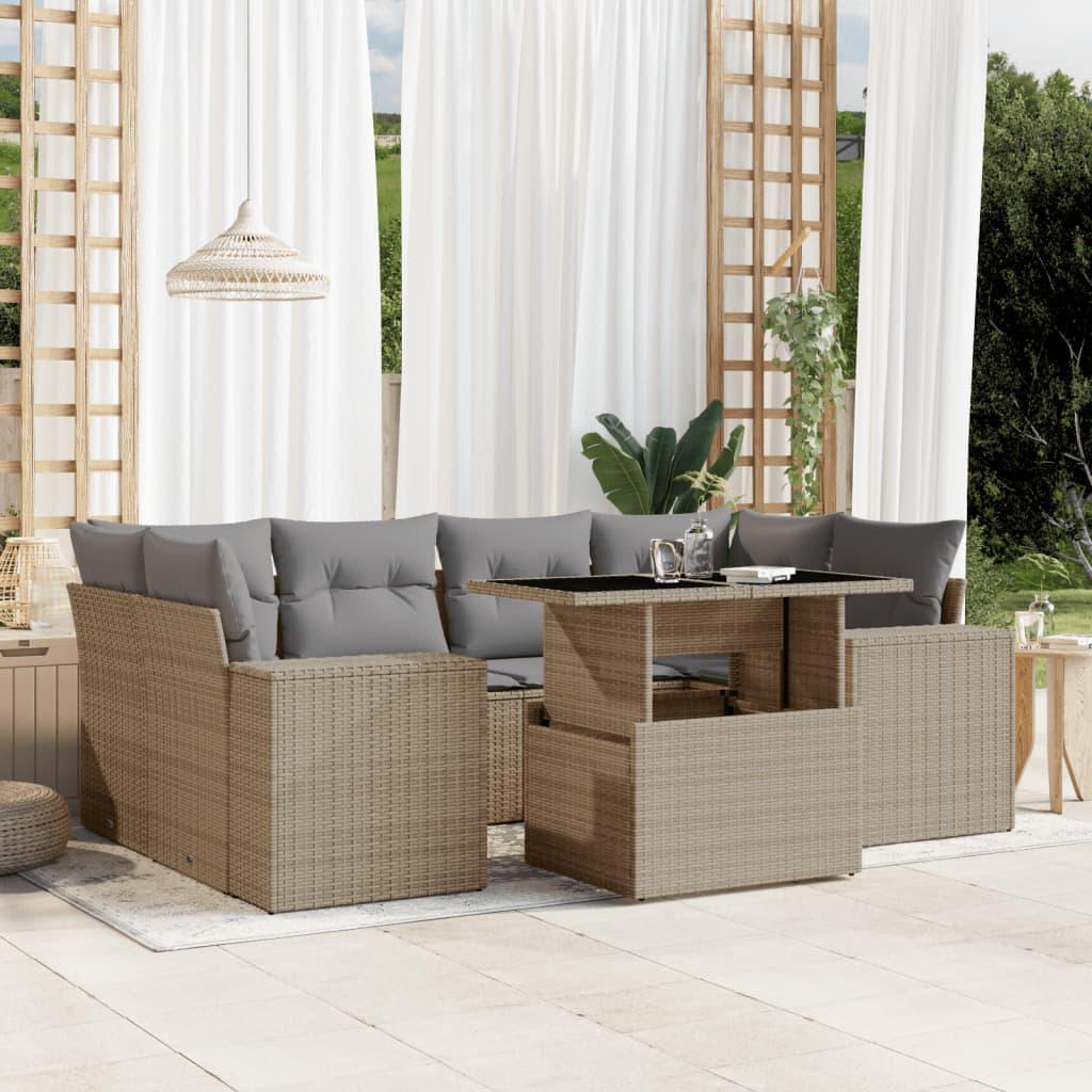 Sofasæt Til Haven 7 Dele Med Hynder Polyrattan - beige og grå / uden opbevaring
