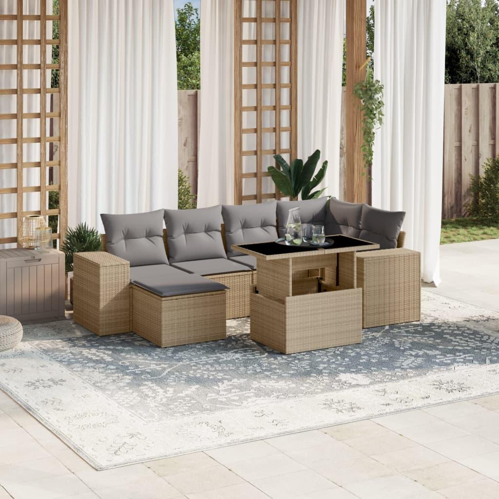 Sofasæt Til Haven 7 Dele Med Hynder Polyrattan - beige og grå / uden opbevaring