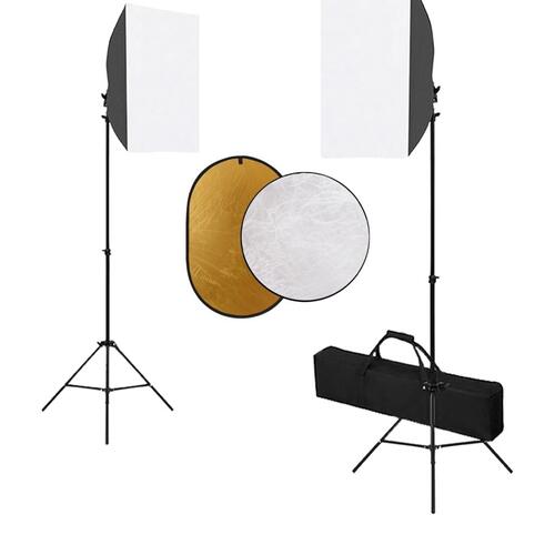 Fotostudiesæt med softbox-lampe og reflektor