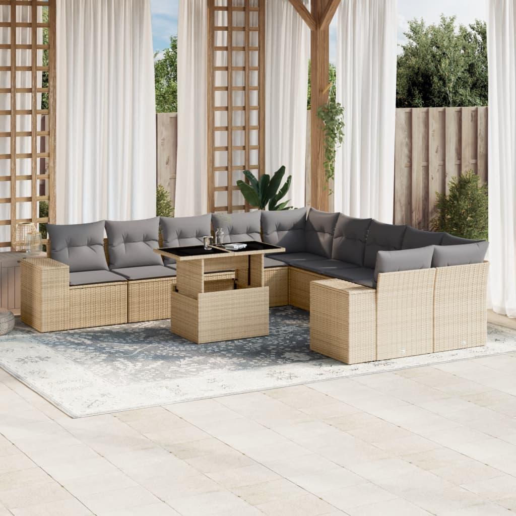 Sofasæt Til Haven 11 Dele Med Hynder Polyrattan - beige og grå