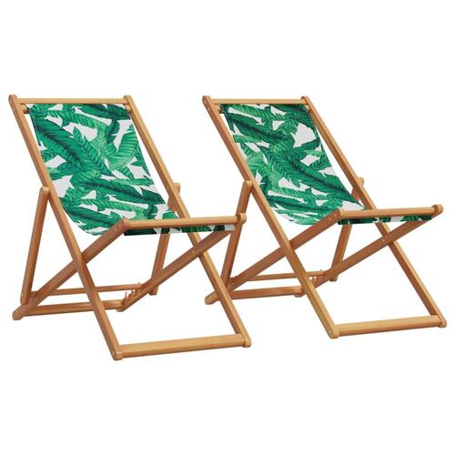 Strandstole 2 stk. foldbar stof og massivt træ bladmønster