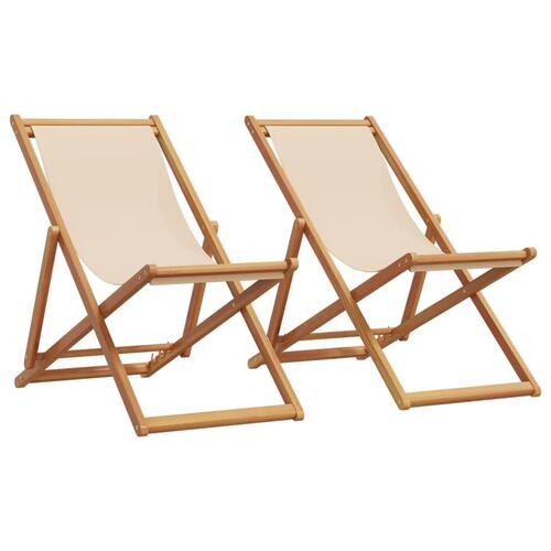 Strandstole 2 stk. foldbar stof og massivt træ beige