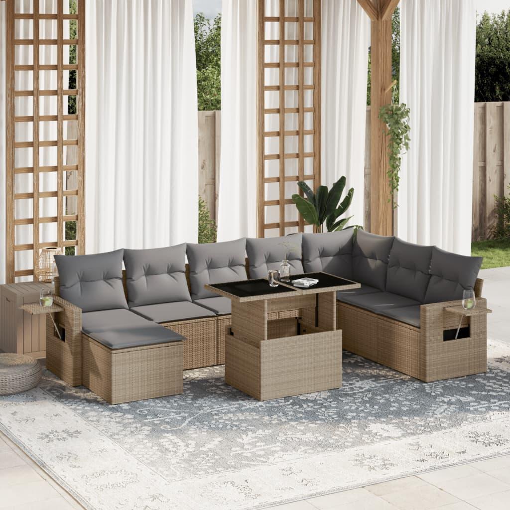 Sofasæt Til Haven 9 Dele Med Hynder Polyrattan - beige og grå / uden opbevaring