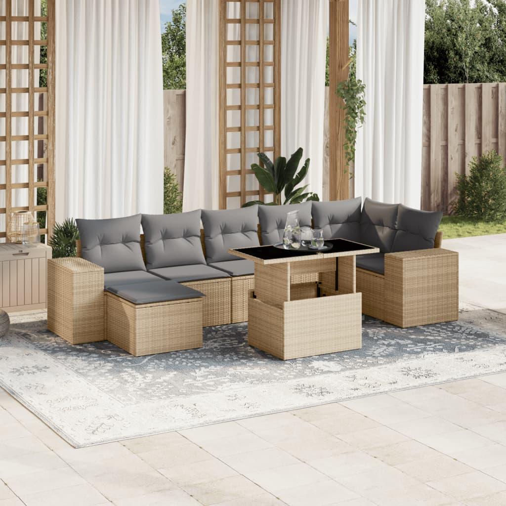 Sofasæt Til Haven 8 Dele Med Hynder Polyrattan Sort - beige og grå / uden opbevaring