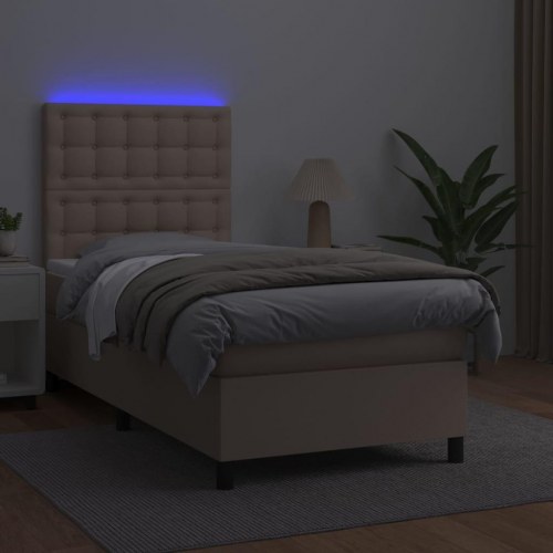 Kontinentalseng med LED-lys 90x200 cm - kunstlæder, cappuccino
