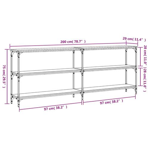 Konsolbord 200x29x75 cm konstrueret træ sonoma-eg