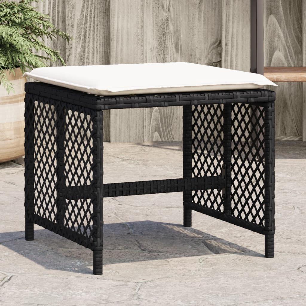Haveskammel med hynder 4 stk. 41x41x36 cm polyrattan sort billede