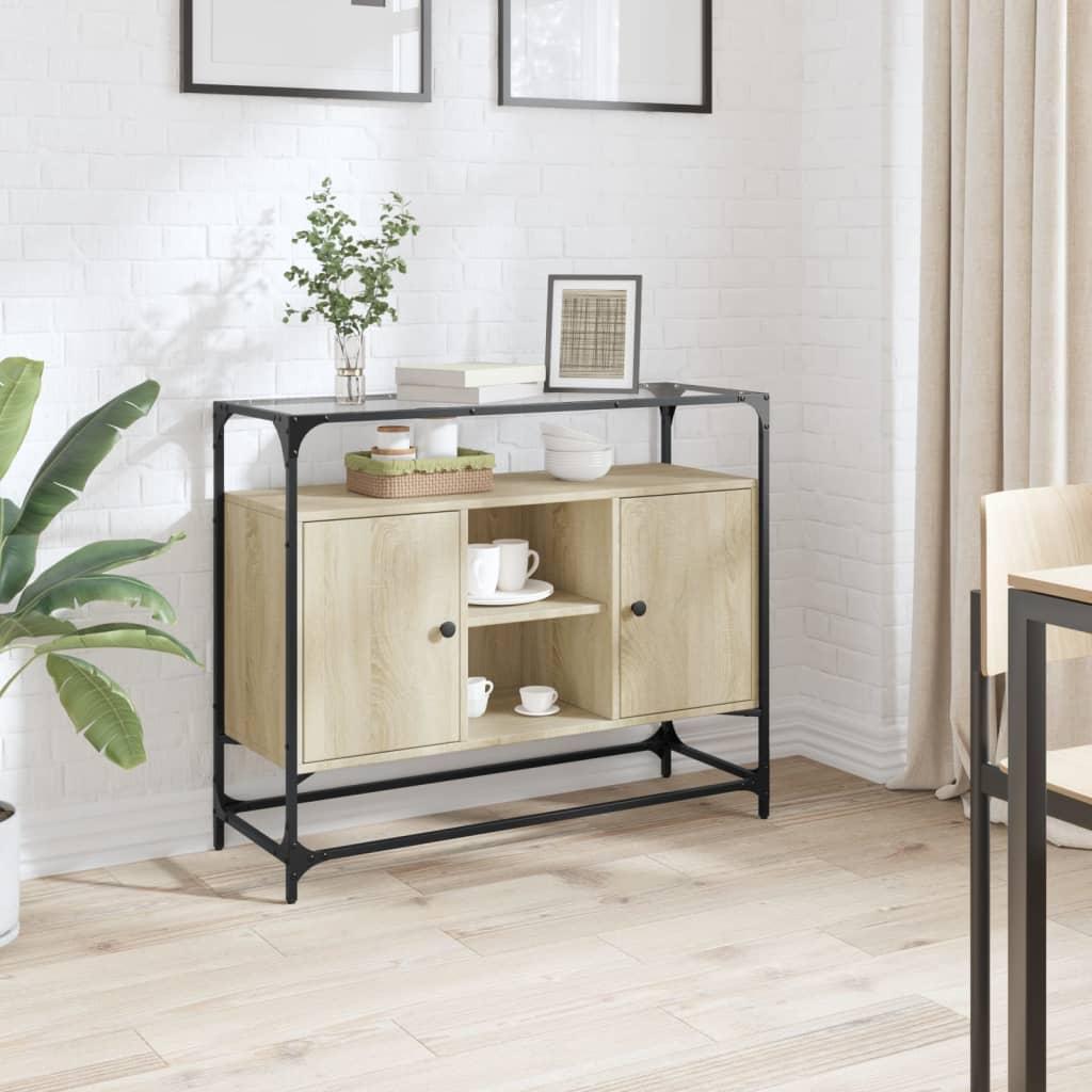 Skænk med glastop 98×35×81 cm - konstrueret træ i sonoma-eg