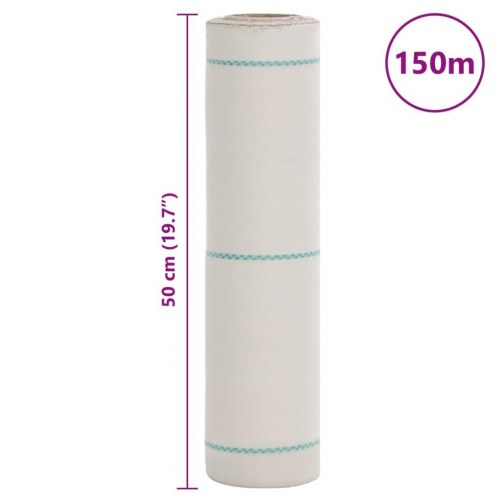 Ukrudtsdug 0,5 × 150 m - hvid PP, 60 g/m² med grønne striber