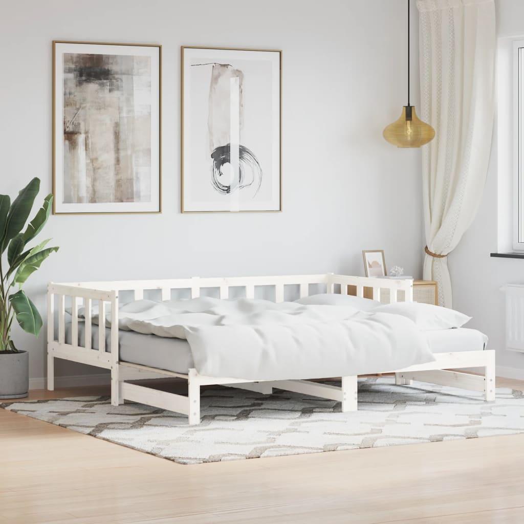 Daybed Med Udtræk 80x200 Cm Massivt Fyrretræ Hvid