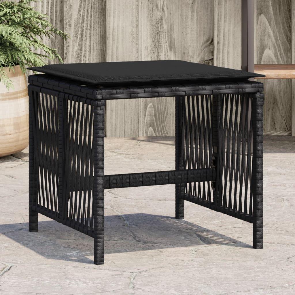 Haveskammel med hynder 4 stk. 41x41x36 cm polyrattan sort