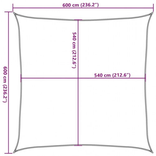 Solsejl 160 g/m² - firkantet 6 x 6 m, sandfarvet HDPE