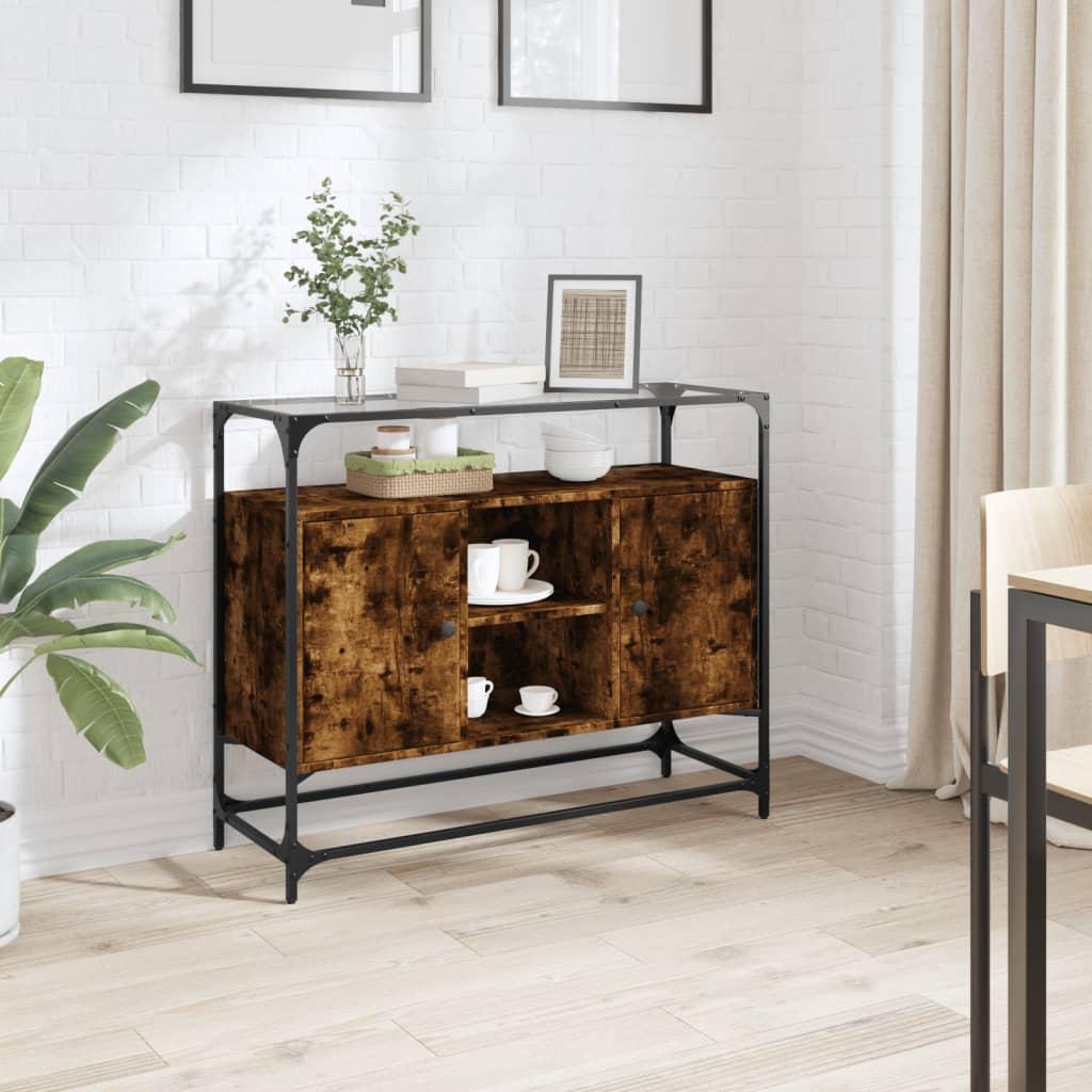 Skænk med glastop - 98 × 35 × 81 cm, konstrueret træ i røget egetræsfarve