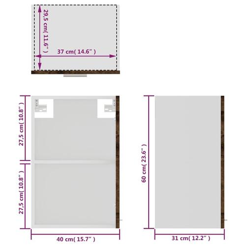 Væghængt glasskab 40x31x60 cm konstrueret træ grå sonoma-eg