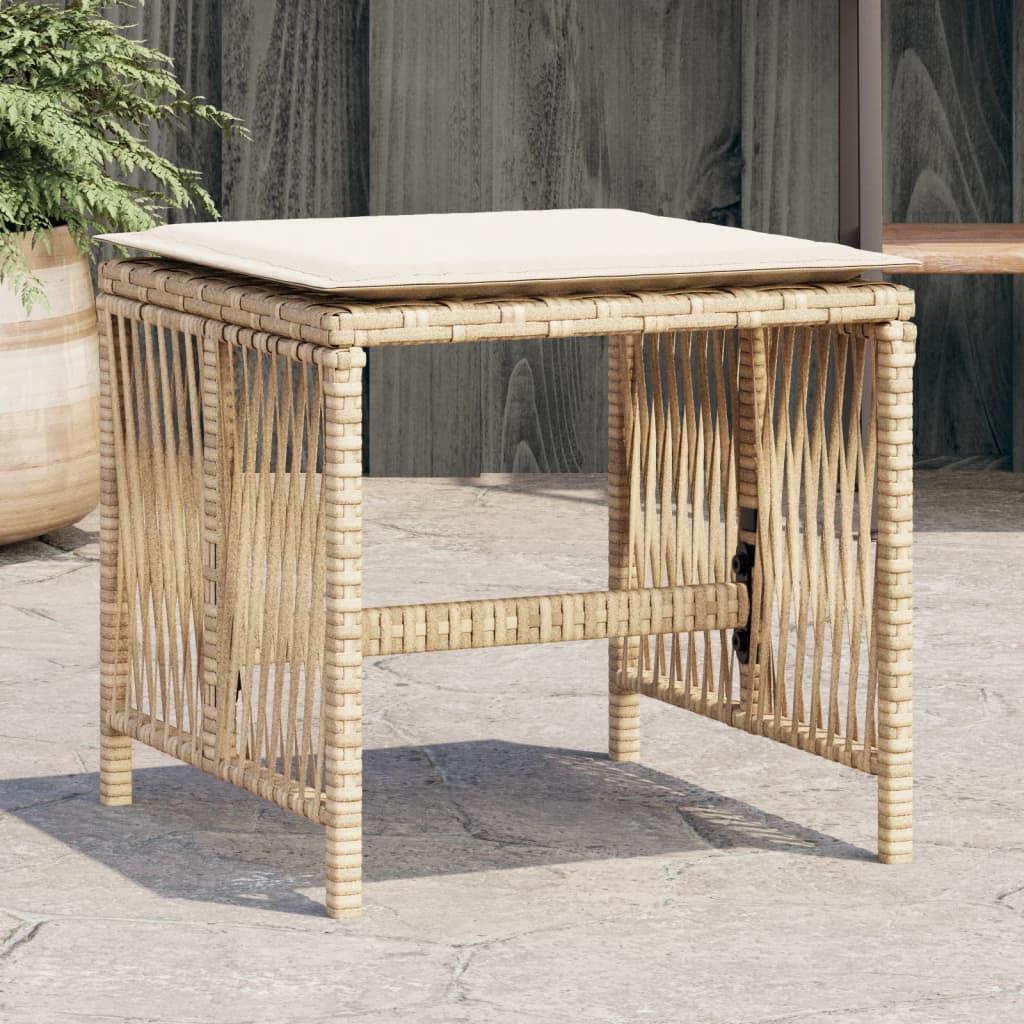 Haveskammel Med Hynder 41X41X36 Cm Polyrattan Sort - beige og cremefarvet