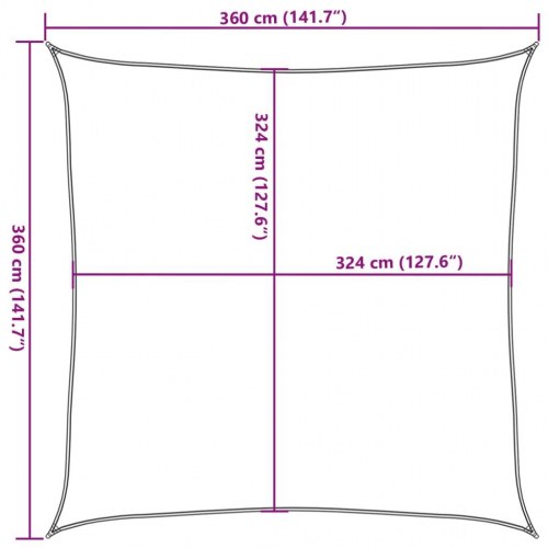 Solsejl 3,6 × 3,6 m firkantet - HDPE 160 g/m², sandfarvet