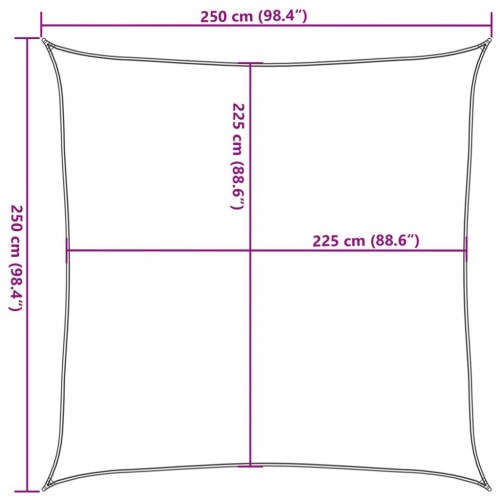 Solsejl 2,5 × 2,5 m - sandfarvet HDPE 160 g/m², firkantet