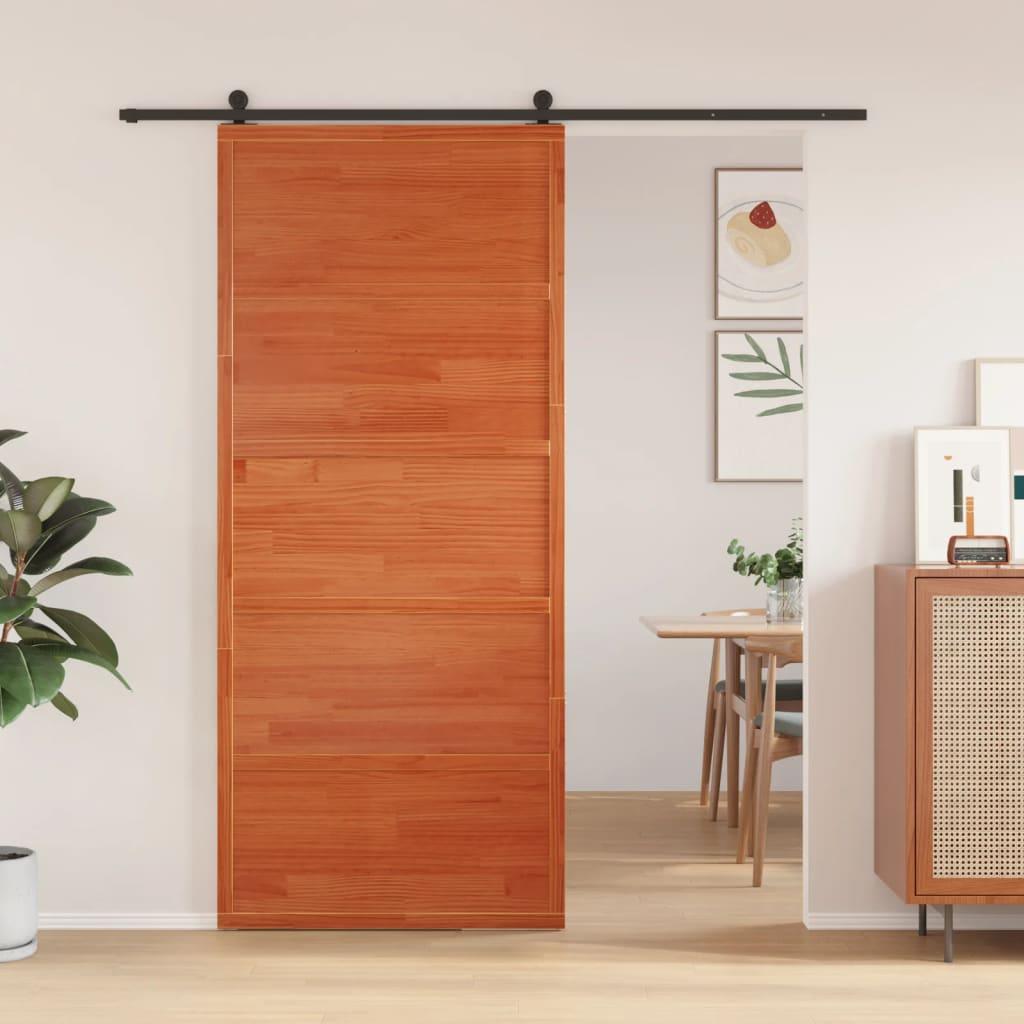 Skydedør 90x208 Cm Massivt Fyrretræ Gyldenbrun