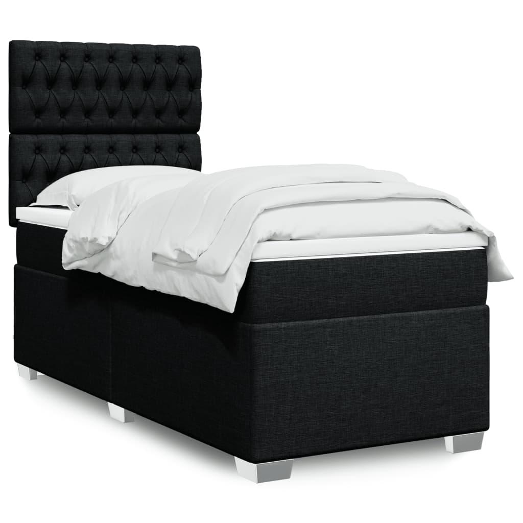 Kontinentalseng Med Madras Stof Sort - Med pynteknapper / 90 x 200 cm