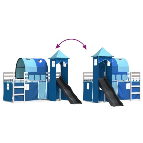 Køjeseng med rutsjebane og forhæng 90x200 cm blå