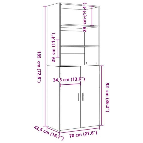 Skab 70x42,5x185 cm konstrueret træ sonoma-eg