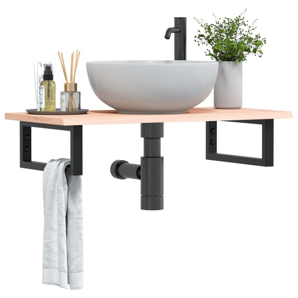 Væghængt badeværelseshylde i stål med top i massivt egetræ - 80 × 40 cm