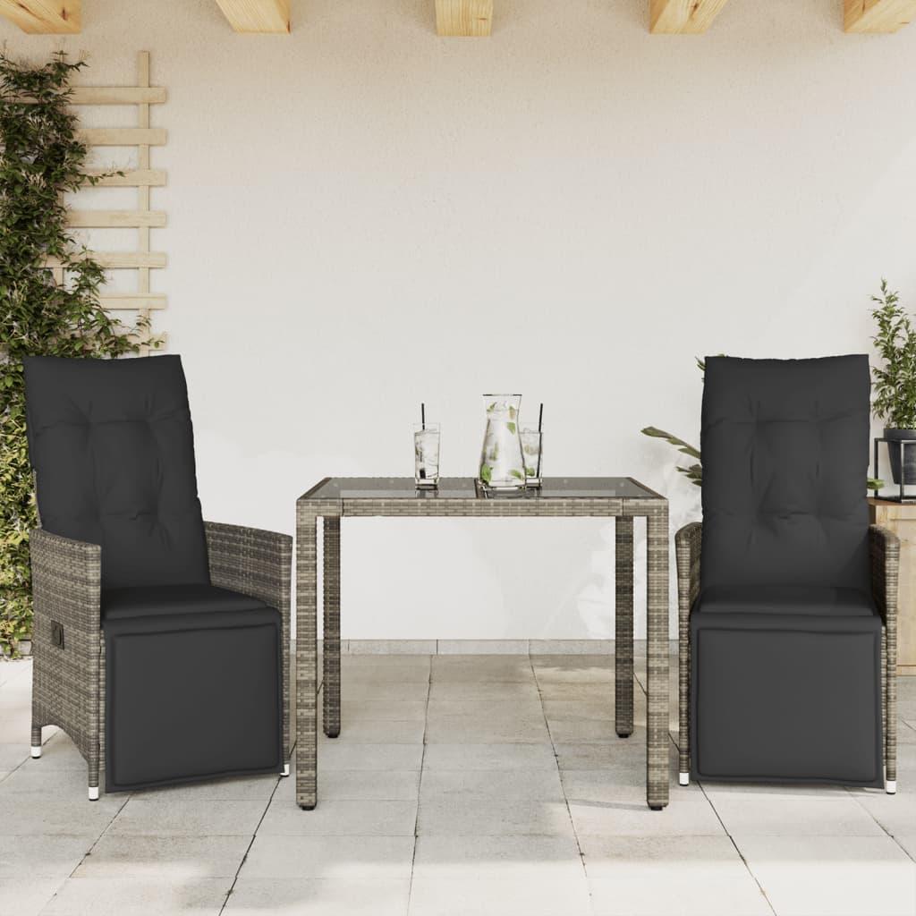 Bistrosæt Til Haven 5 Dele Med Hynder Polyrattan Grå - 2 / Glas / 90 x 90 x 75 cm