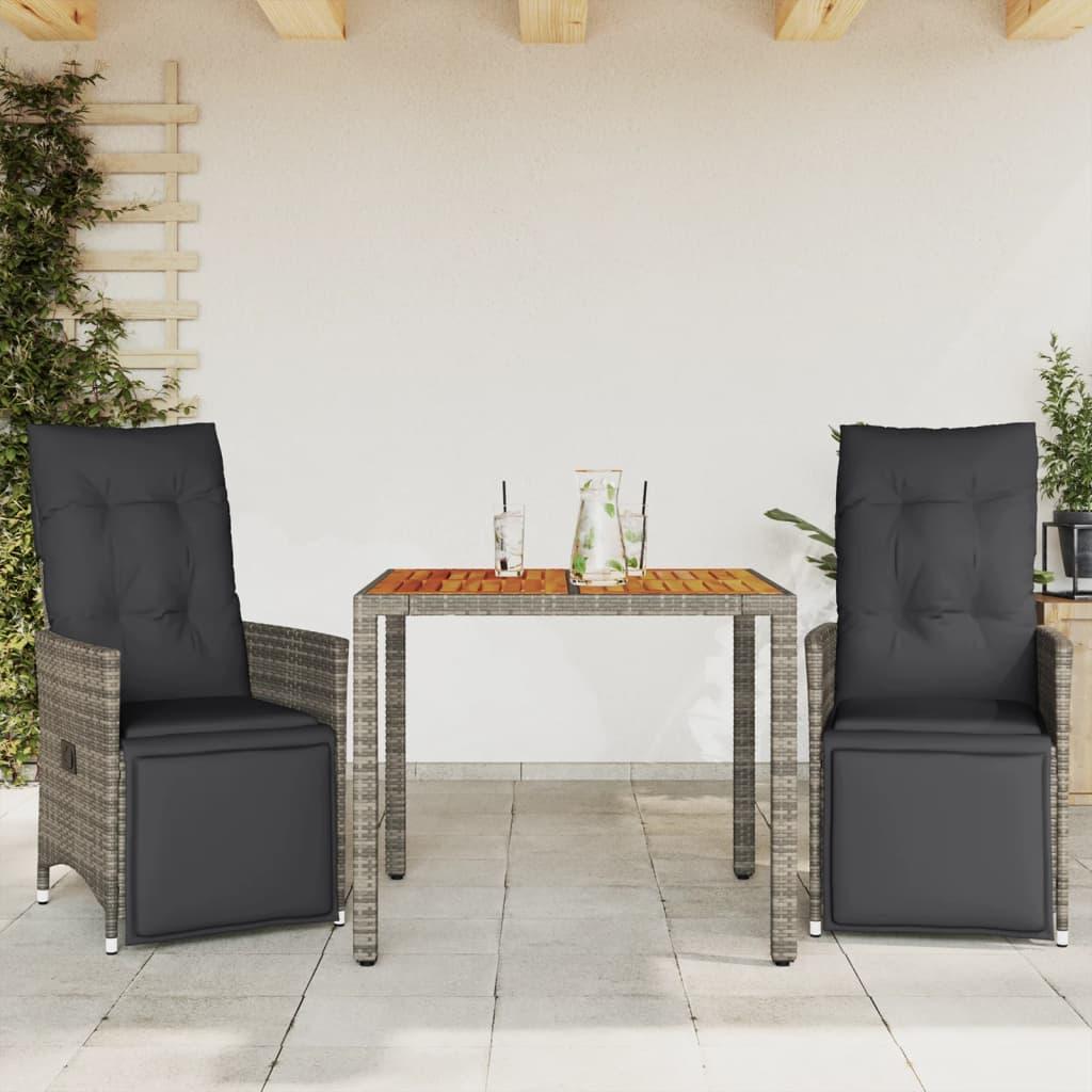 Bistrosæt Til Haven 5 Dele Med Hynder Polyrattan Grå - 2 / træ / 90 x 90 x 75 cm
