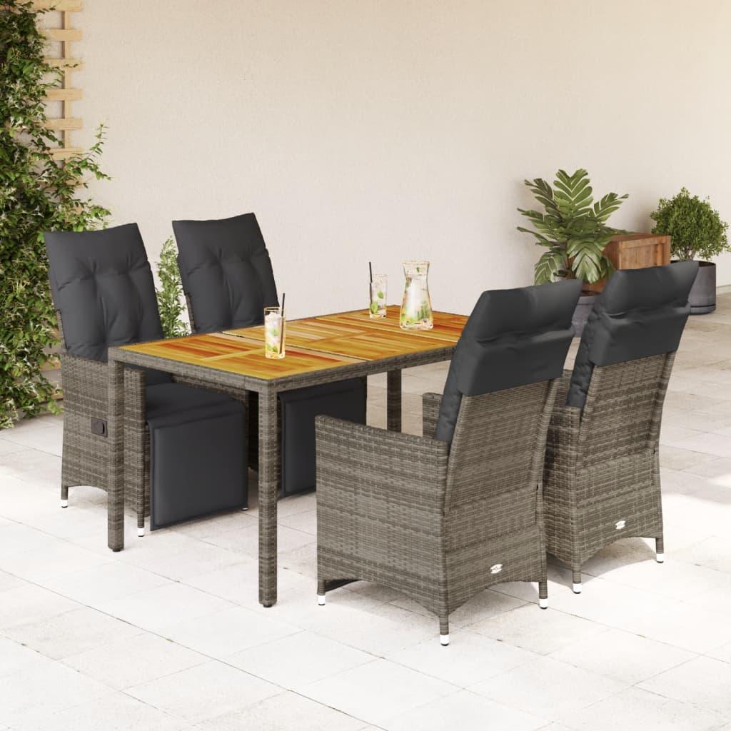 Bistrosæt Til Haven 5 Dele Med Hynder Polyrattan Grå - 4 / træ / 150 x 90 x 75 cm