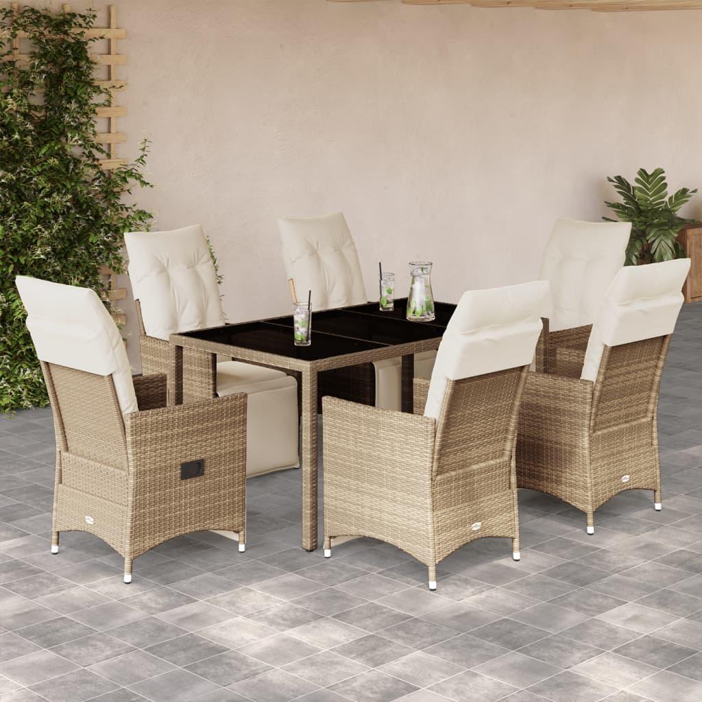 Bistrosæt Til Haven 5 Dele Med Hynder Polyrattan Beige - 6 / 150 x 90 x 75 cm