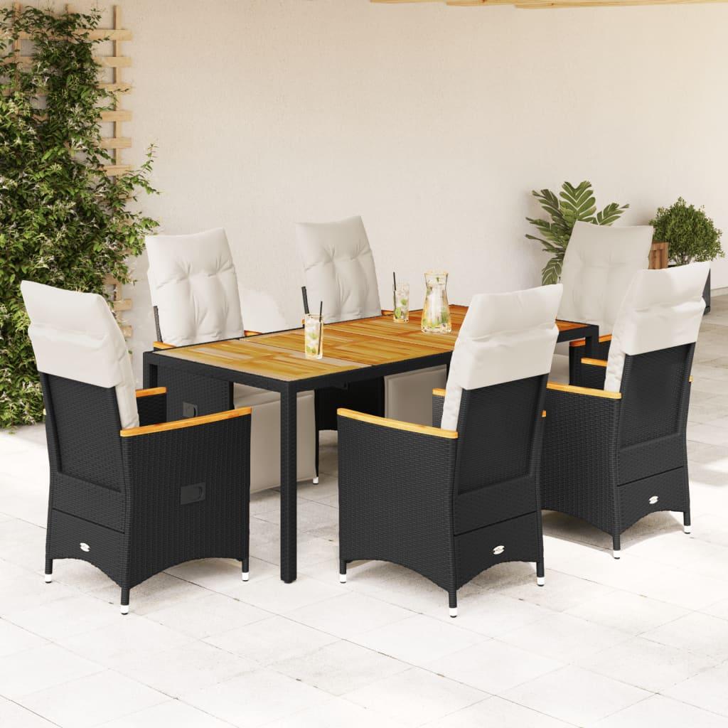 Bistrosæt Til Haven 5 Dele Med Hynder Polyrattan Sort - 6 / Creme / 190 x 90 x 75 cm