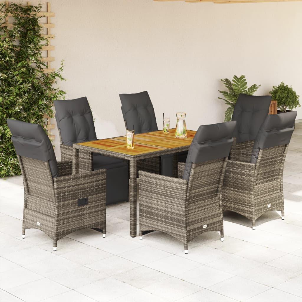 Bistrosæt Til Haven 5 Dele Med Hynder Polyrattan Grå - 6 / træ / 150 x 90 x 75 cm