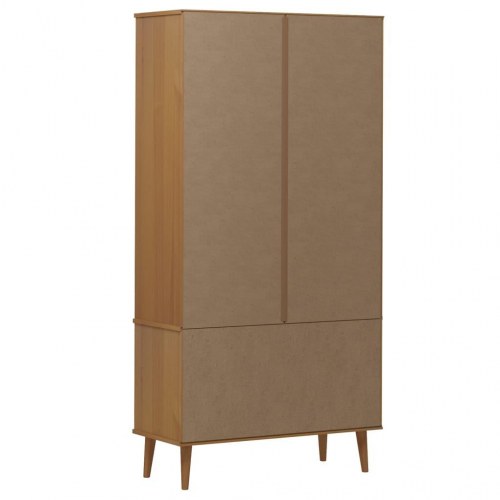 Vitrineskab MOLDE 90x35x175 cm i massivt fyrretræ - brun