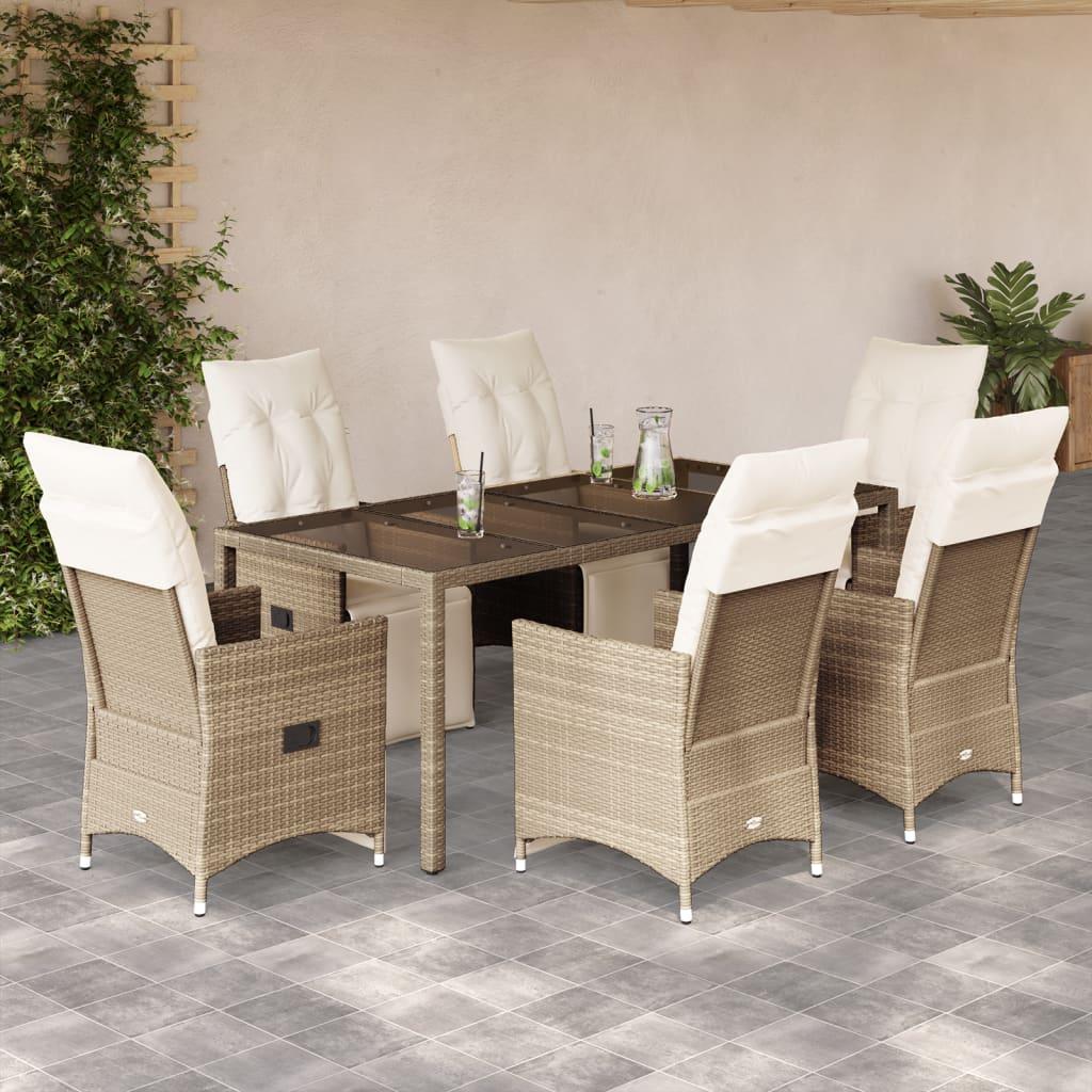 Bistrosæt Til Haven 5 Dele Med Hynder Polyrattan Beige - 6 / 190 x 90 x 75 cm