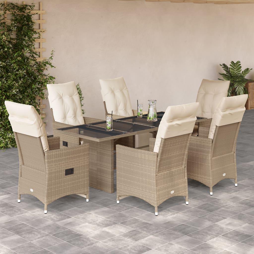 Bistrosæt Til Haven 5 Dele Med Hynder Polyrattan Beige - 6 / 190 x 80 x 75 cm
