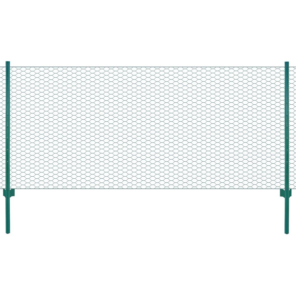 Trådhegn med stolper 25 x 0,5 cm stål grøn
