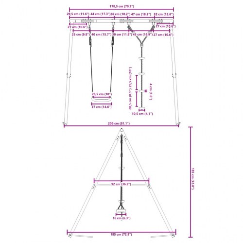 Gyngestativ med gynge og rebgynge