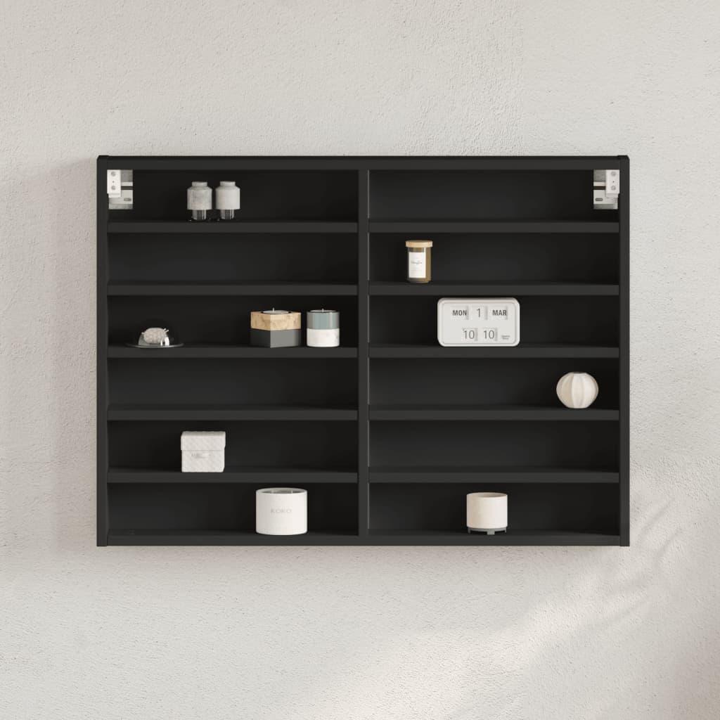 Vitrineskab med 12 hylder 80 x 8,5 x 58 cm i sort konstrueret træ