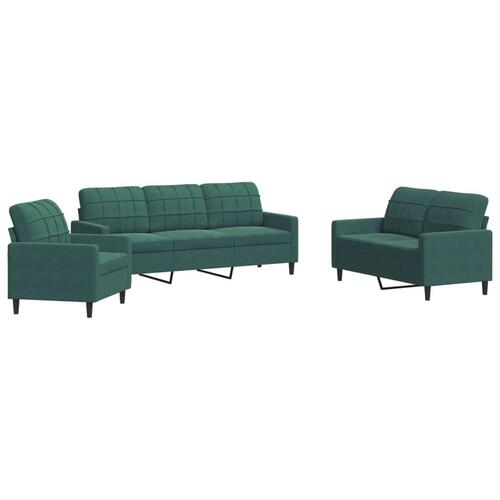3 personers sofa med hynder velour mørkegrøn