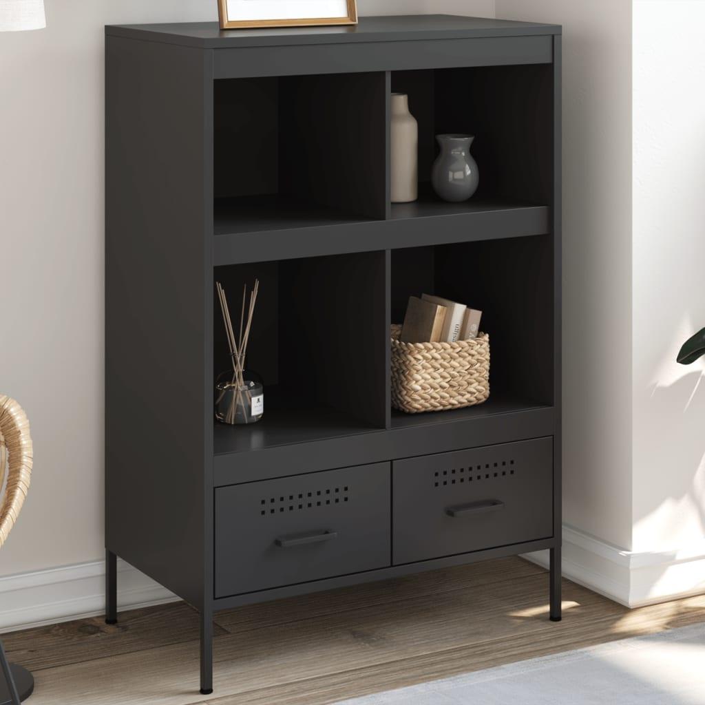 Skab i stål - sort 68 × 39 × 101,5 cm med 4 rum og 2 skuffer