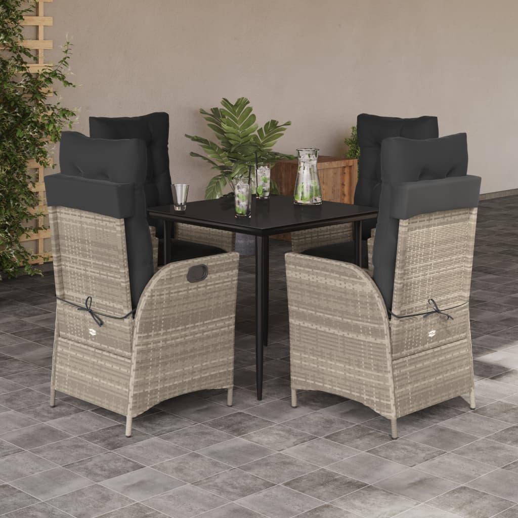 Spisebordssæt Til Haven 7 Dele Med Hynder Polyrattan Lysegrå - 4 / Uden fodskammel / 80 x 80 x 74 cm