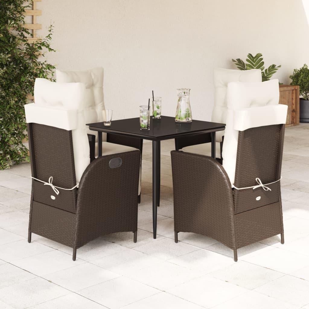 Spisebordssæt Til Haven 5 Dele Med Hynder Polyrattan Brun - 4 / Med fodskammel / 80 x 80 x 74 cm