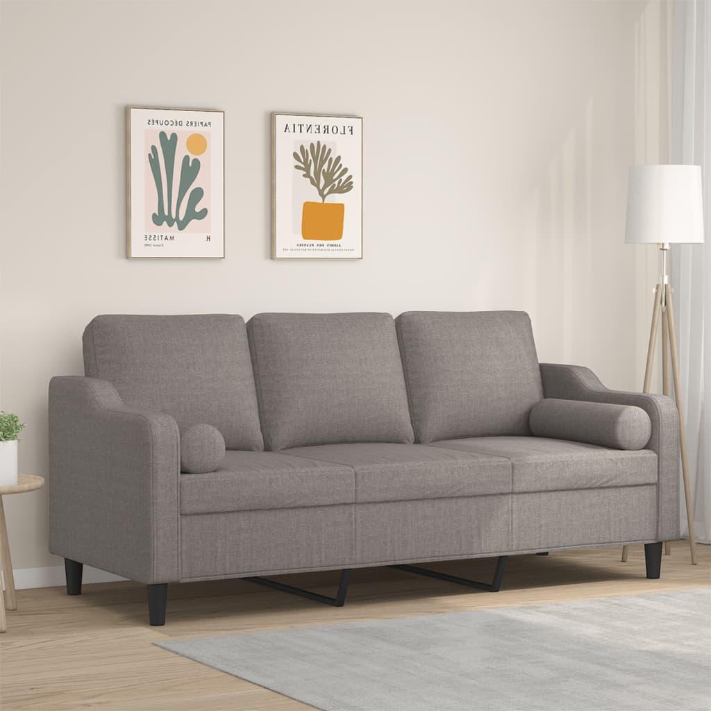 3-personers sofa med pyntepuder 180 cm stof gråbrun billede