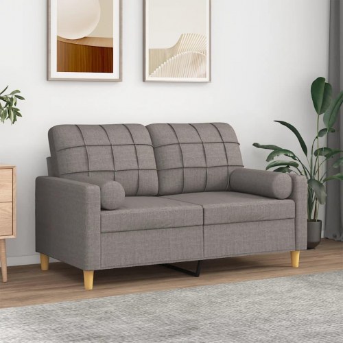 2-personers sofa med pyntepuder - 120 cm sædebredde, stof gråbrun