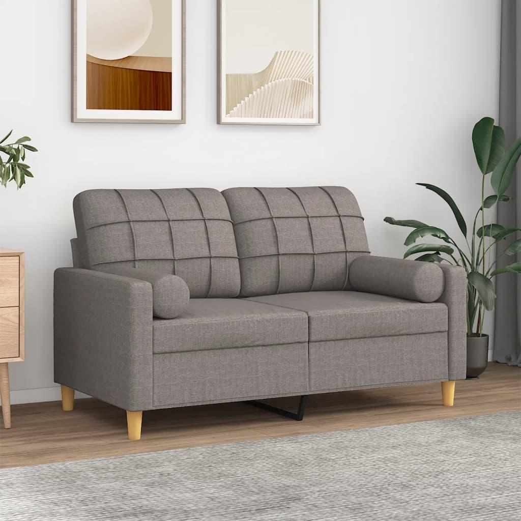 2-personers sofa med pyntepuder 120 cm stof gråbrun billede
