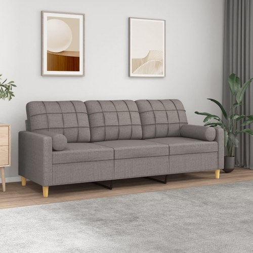3-personers sofa med pyntepuder - stof, gråbrun, 198 cm