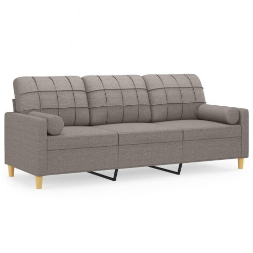 3-personers sofa med pyntepuder - stof, gråbrun, 198 cm