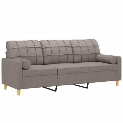 3-personers sofa med pyntepuder - stof, gråbrun, 198 cm