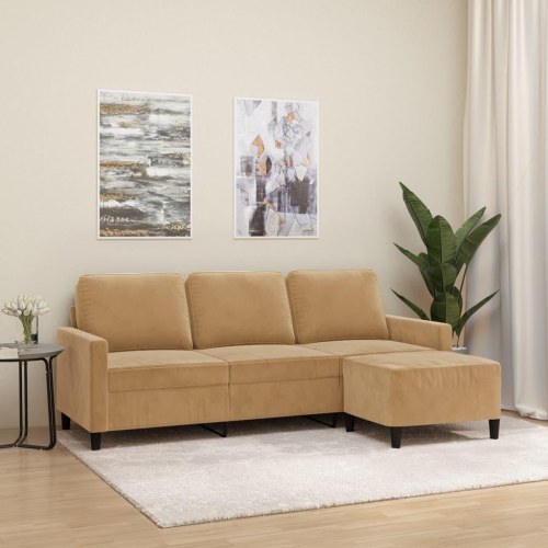 3-personers sofa med fodskammel 180 cm - velour, brun