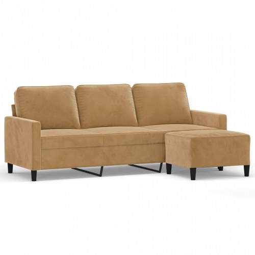 3-personers sofa med fodskammel 180 cm - velour, brun